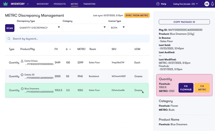 Flowhub Maui Metrc Discrepancy Management Quantity Fix